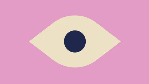 Rappresentazione grafica di un grande occhio su sfondo rosa