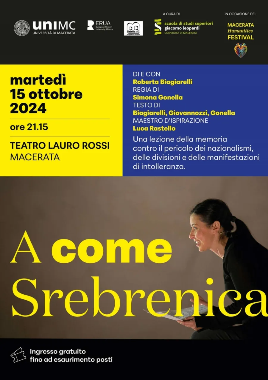 Locandina Spettacolo teatrale "A come Srebrenica"