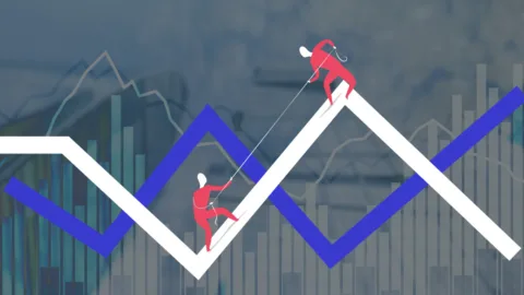 Illustrazione di 2 persone in piedi sopra alle linee di un diagramma mentre tirano, ciascuna a sé, un lembo della stessa fune.