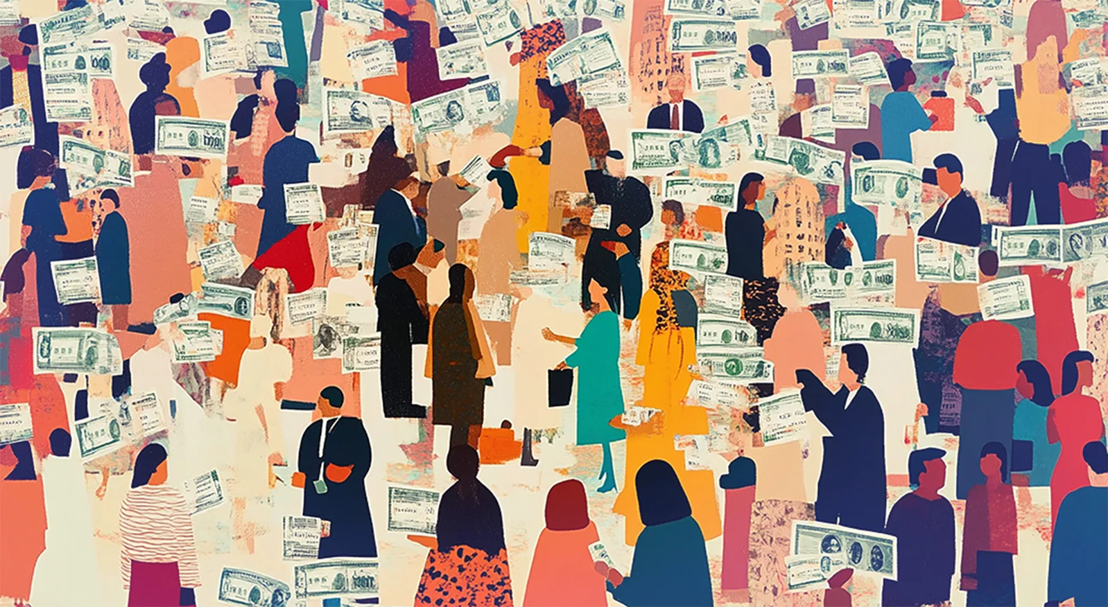 Andirivieni di persone che si scambiano banconote